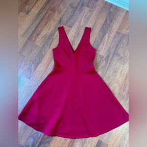 Red V-Neck Skater Dress